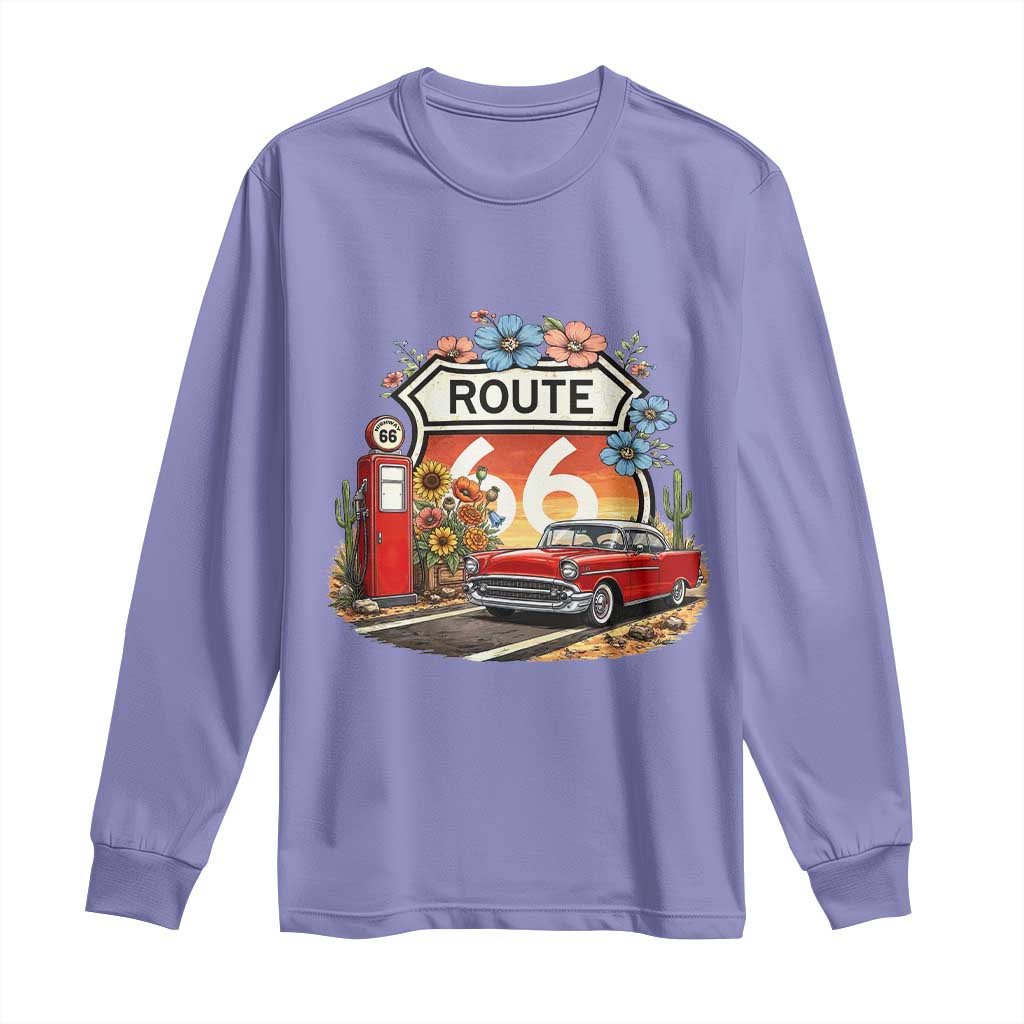 Retro Route Highway 66 Long Sleeve Shirt Boho Wildflower Americana Floral