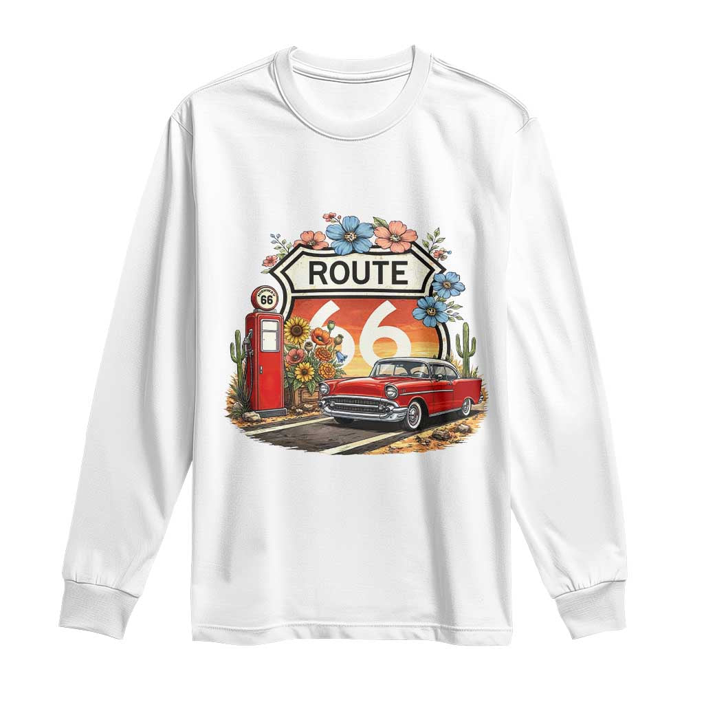 Retro Route Highway 66 Long Sleeve Shirt Boho Wildflower Americana Floral