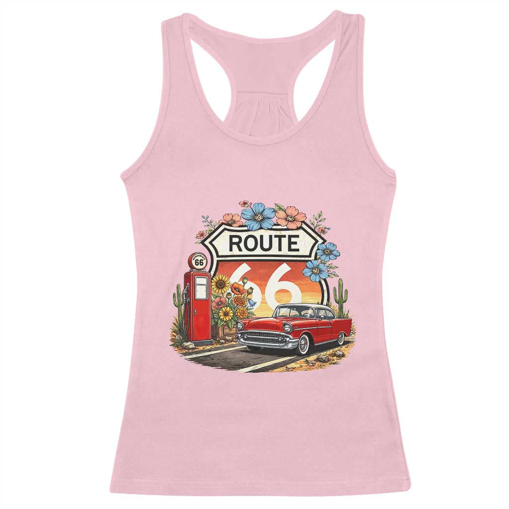 Retro Route Highway 66 Racerback Tank Top Boho Wildflower Americana Floral