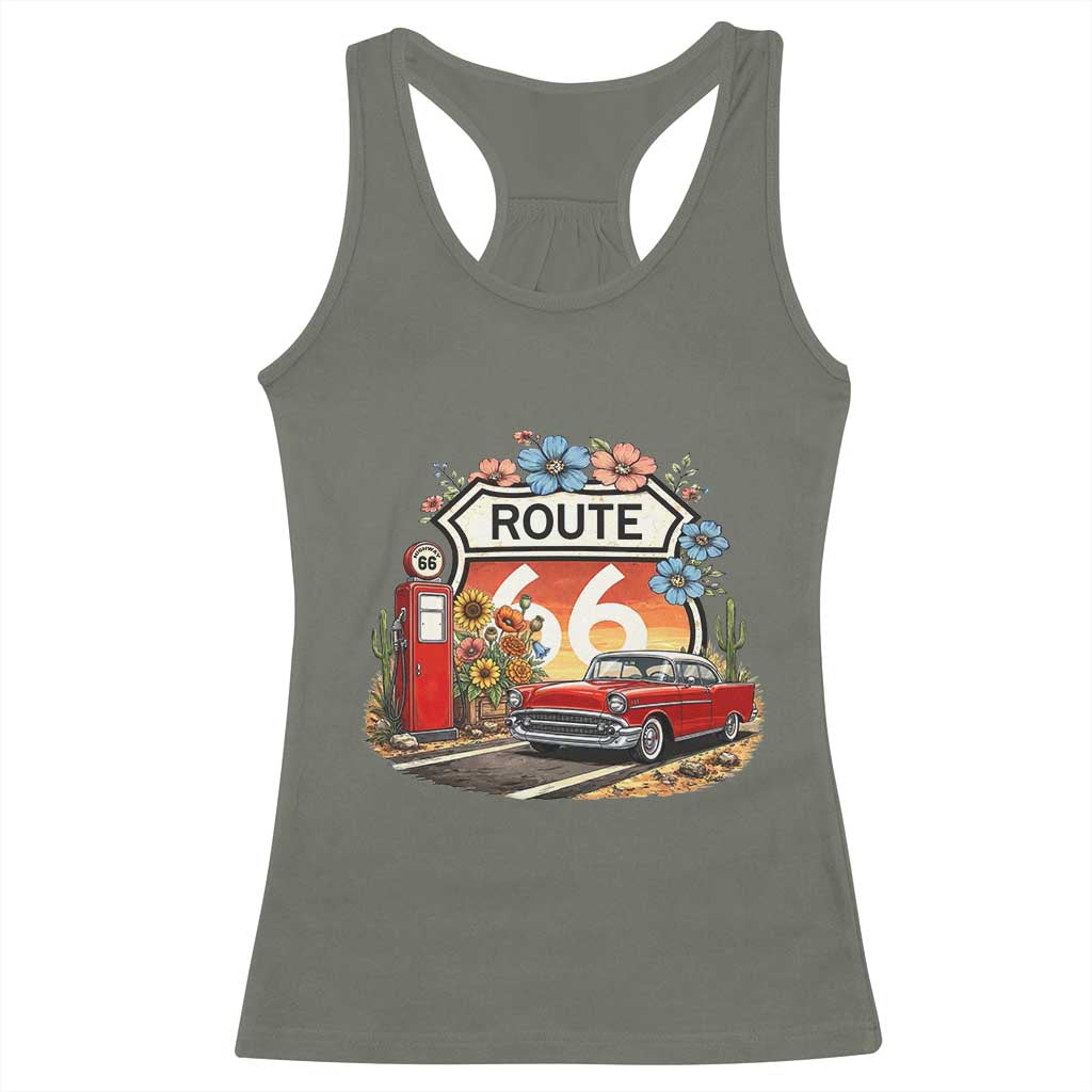 Retro Route Highway 66 Racerback Tank Top Boho Wildflower Americana Floral