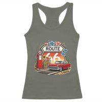 Retro Route Highway 66 Racerback Tank Top Boho Wildflower Americana Floral