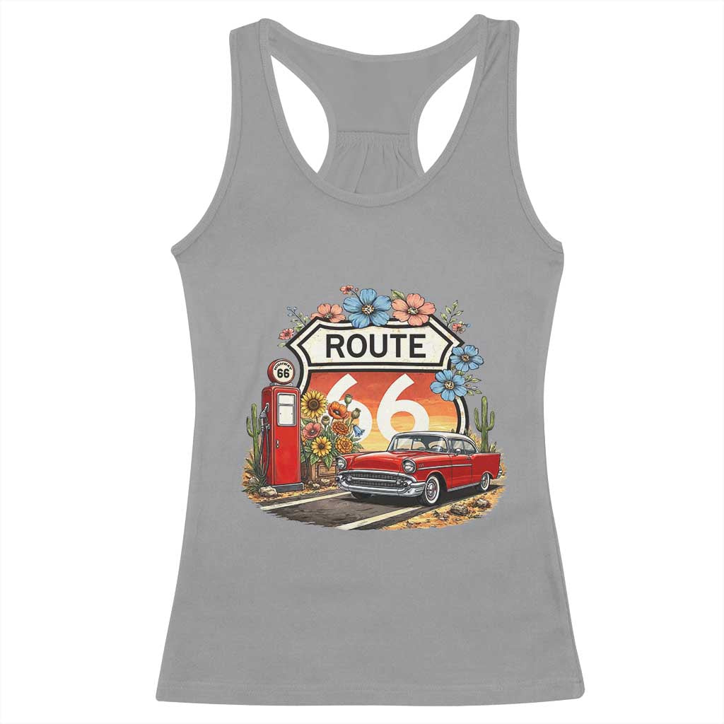 Retro Route Highway 66 Racerback Tank Top Boho Wildflower Americana Floral