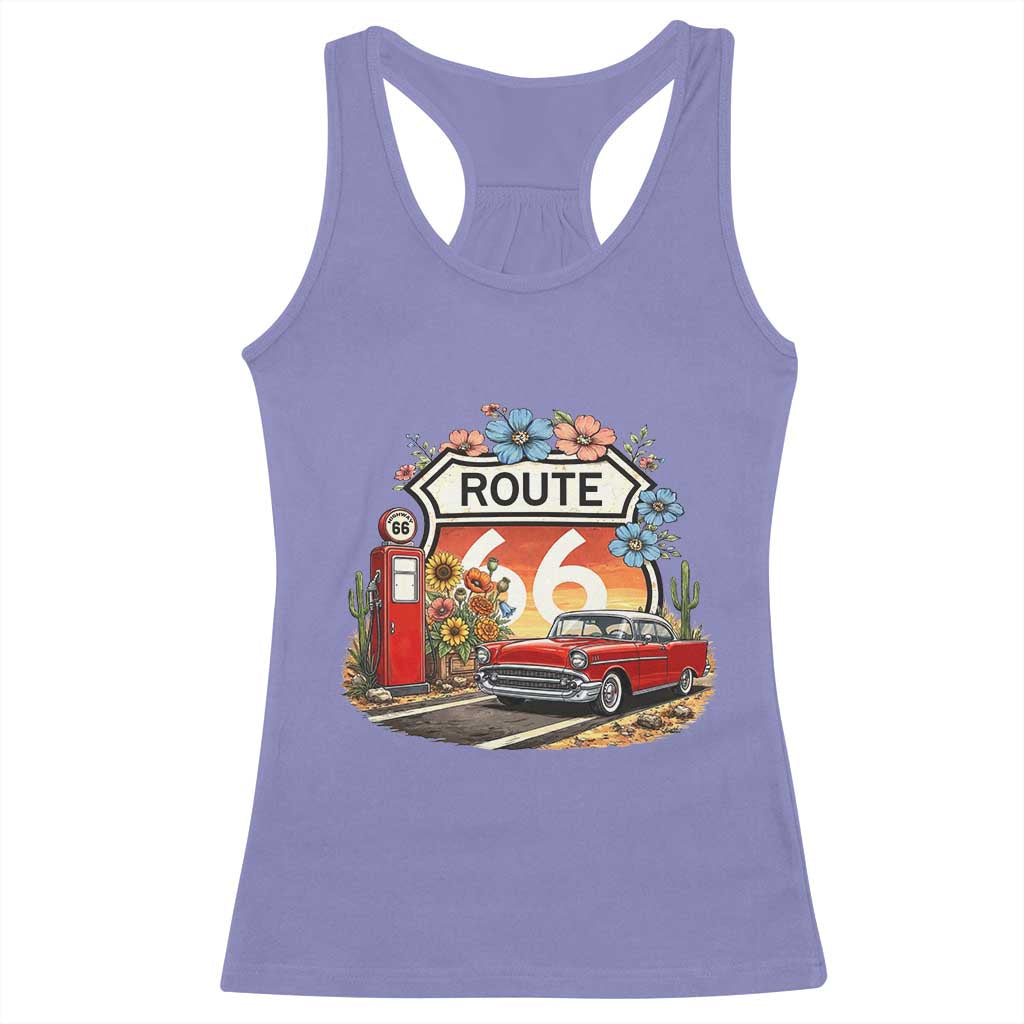 Retro Route Highway 66 Racerback Tank Top Boho Wildflower Americana Floral