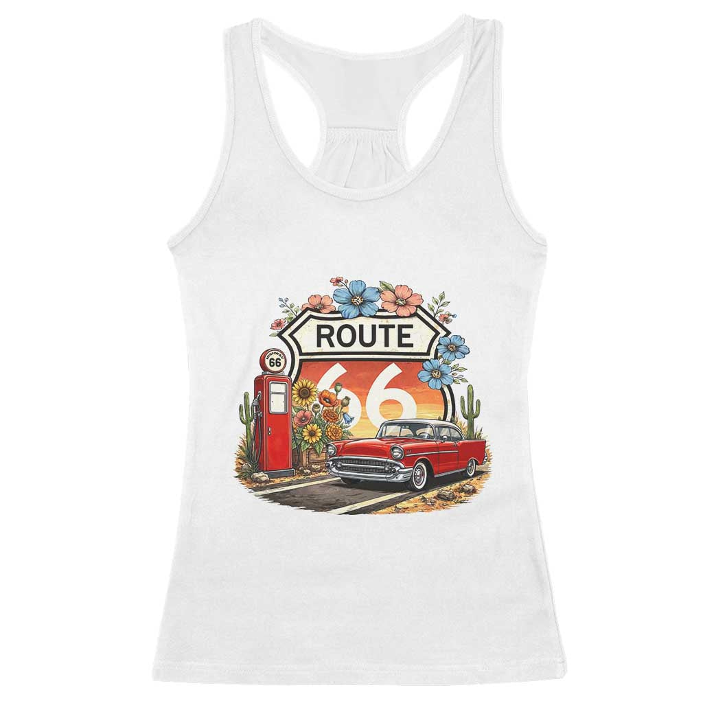 Retro Route Highway 66 Racerback Tank Top Boho Wildflower Americana Floral