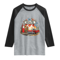 Retro Route Highway 66 Raglan Shirt Boho Wildflower Americana Floral