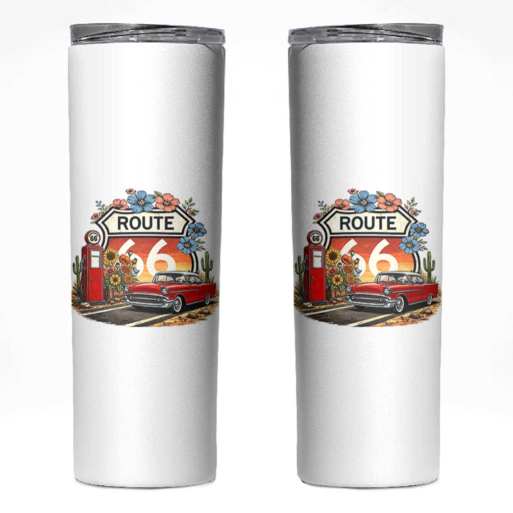 Retro Route Highway 66 Skinny Tumbler Boho Wildflower Americana Floral