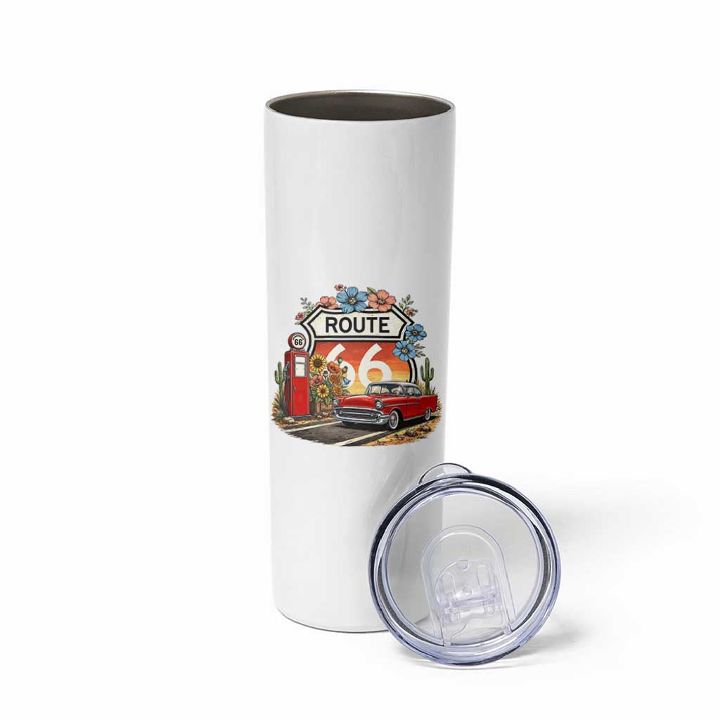 Retro Route Highway 66 Skinny Tumbler Boho Wildflower Americana Floral