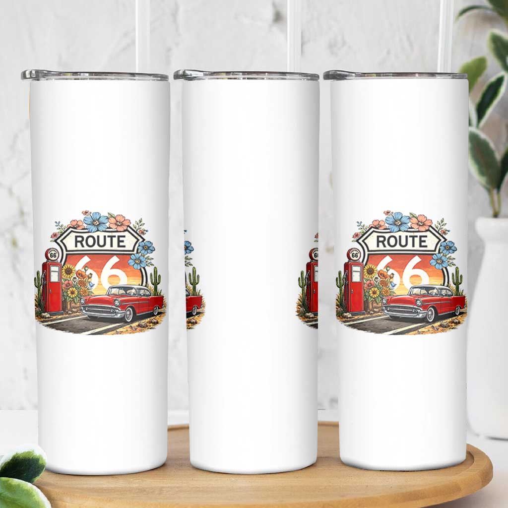 Retro Route Highway 66 Skinny Tumbler Boho Wildflower Americana Floral
