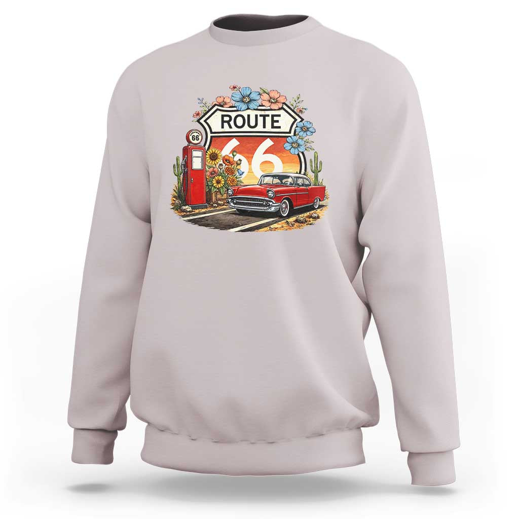 Retro Route Highway 66 Sweatshirt Boho Wildflower Americana Floral