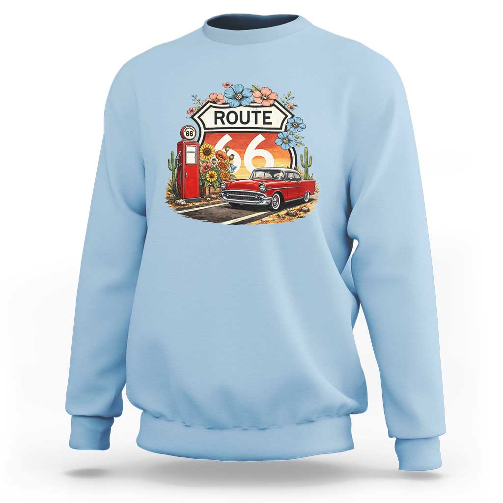 Retro Route Highway 66 Sweatshirt Boho Wildflower Americana Floral