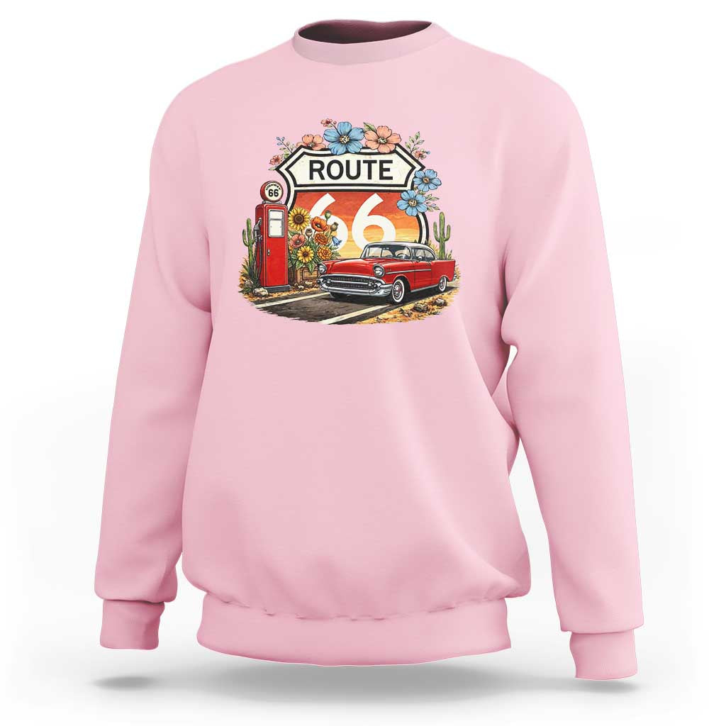 Retro Route Highway 66 Sweatshirt Boho Wildflower Americana Floral