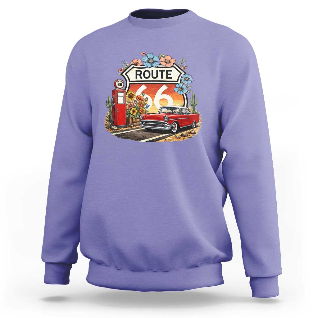 Retro Route Highway 66 Sweatshirt Boho Wildflower Americana Floral