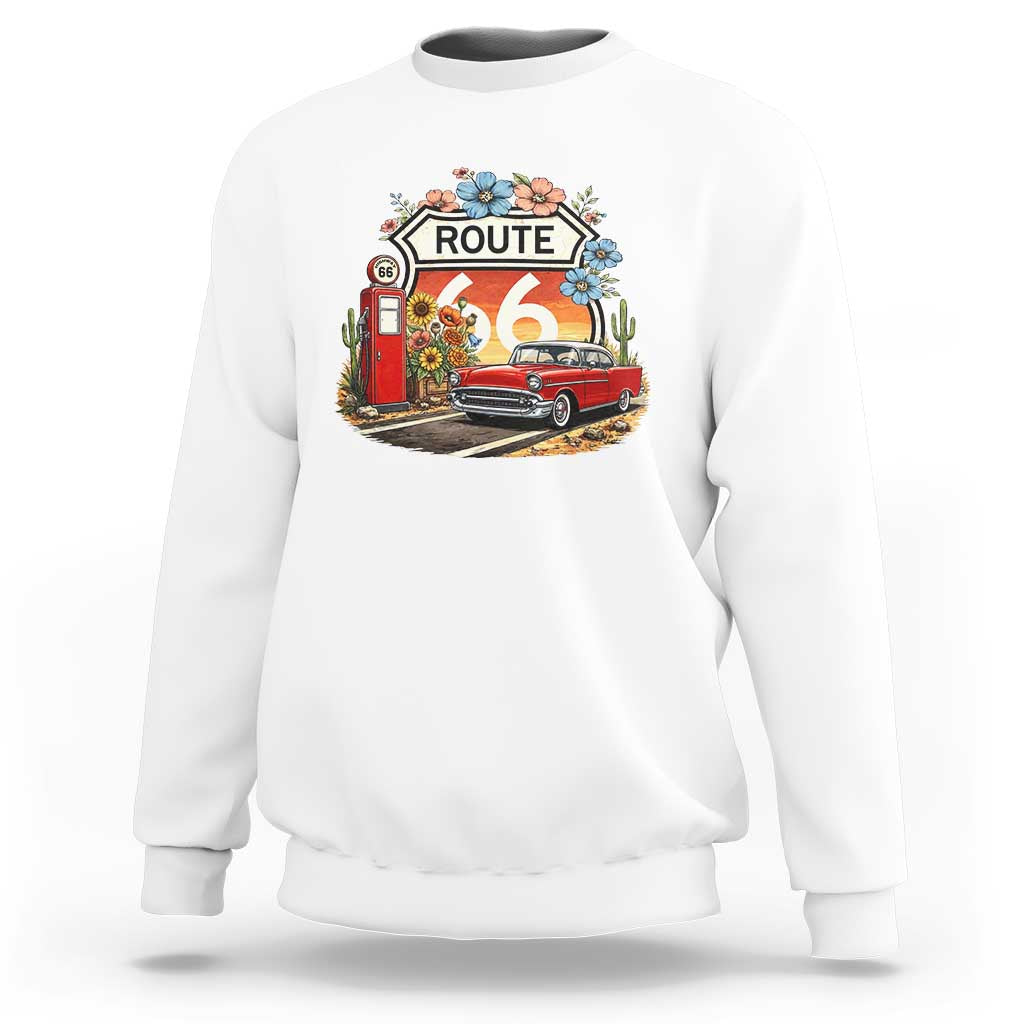 Retro Route Highway 66 Sweatshirt Boho Wildflower Americana Floral