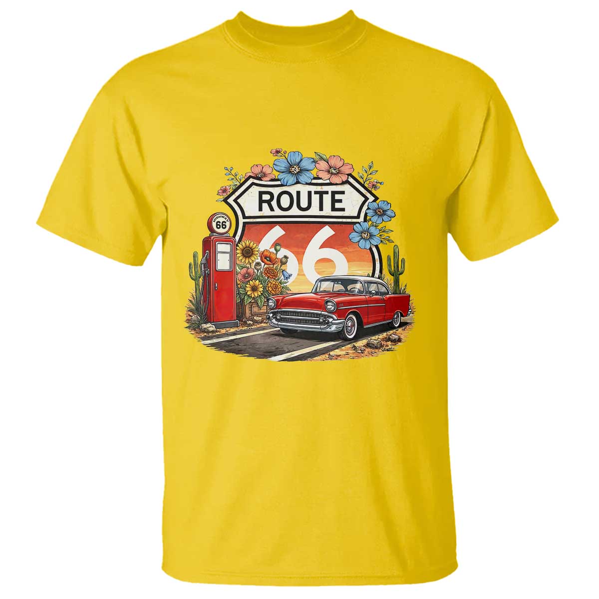 Retro Route Highway 66 T Shirt Boho Wildflower Americana Floral
