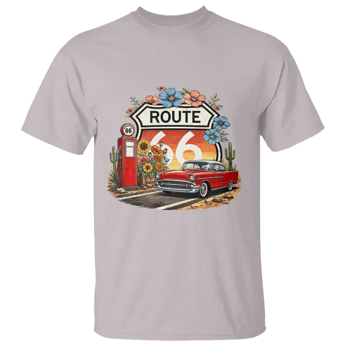 Retro Route Highway 66 T Shirt Boho Wildflower Americana Floral