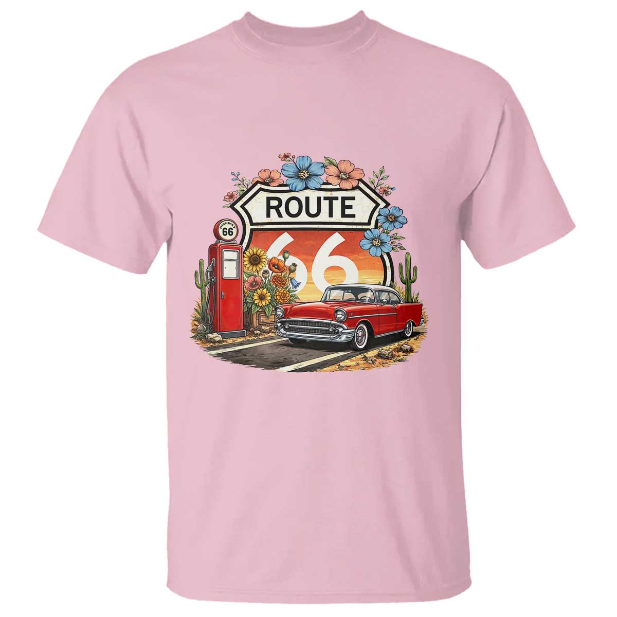 Retro Route Highway 66 T Shirt Boho Wildflower Americana Floral