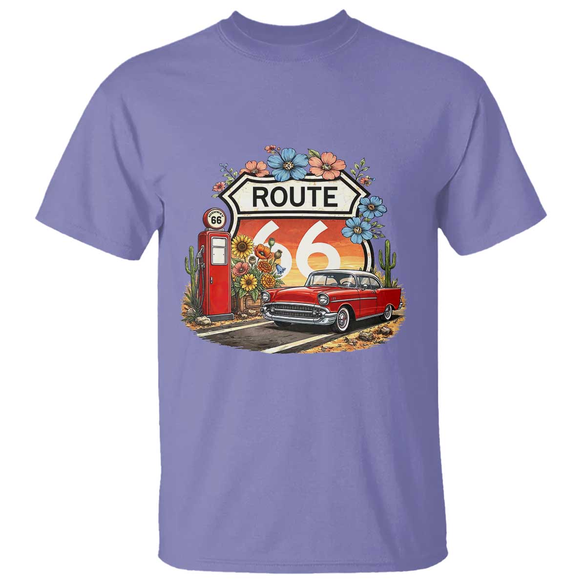 Retro Route Highway 66 T Shirt Boho Wildflower Americana Floral