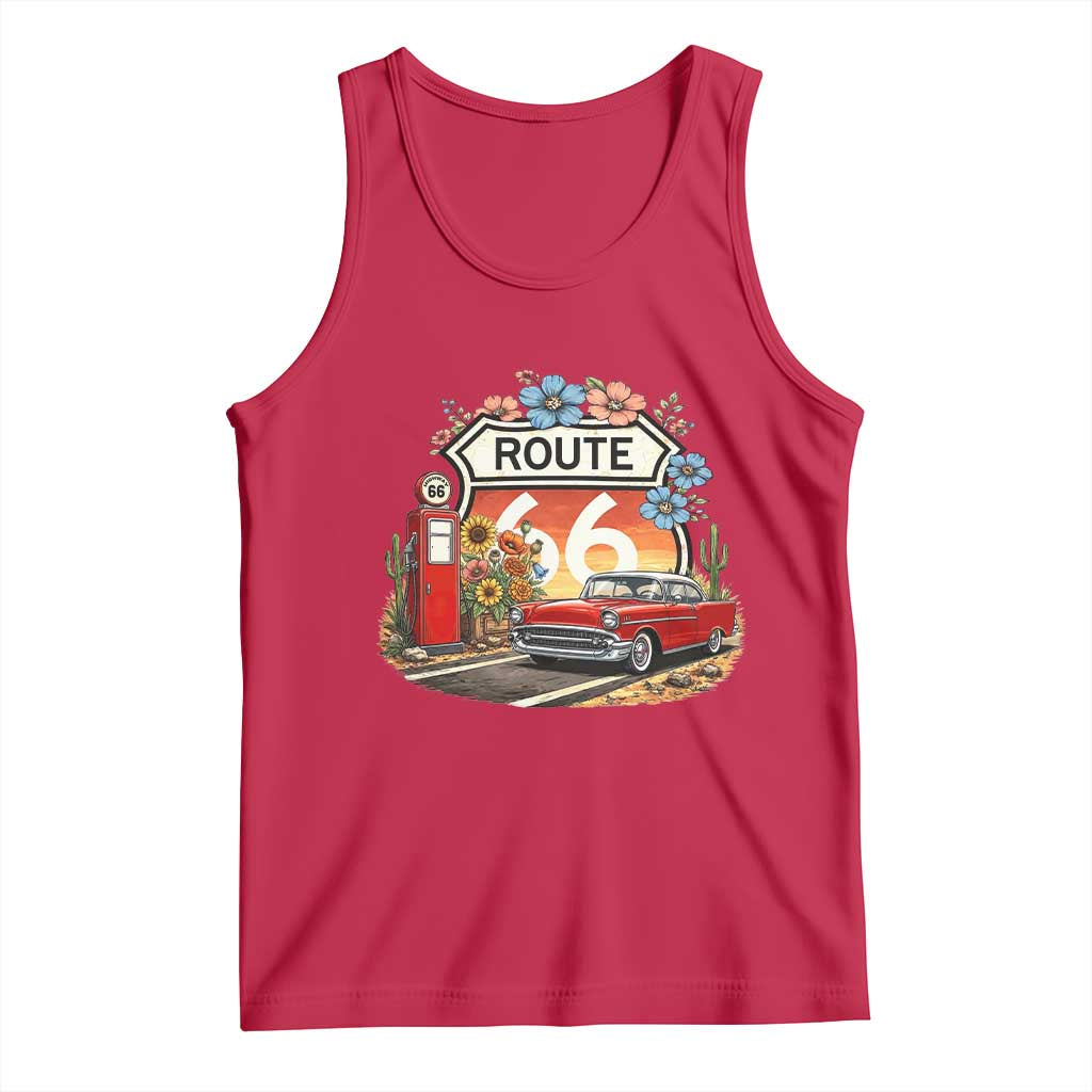Retro Route Highway 66 Tank Top Boho Wildflower Americana Floral