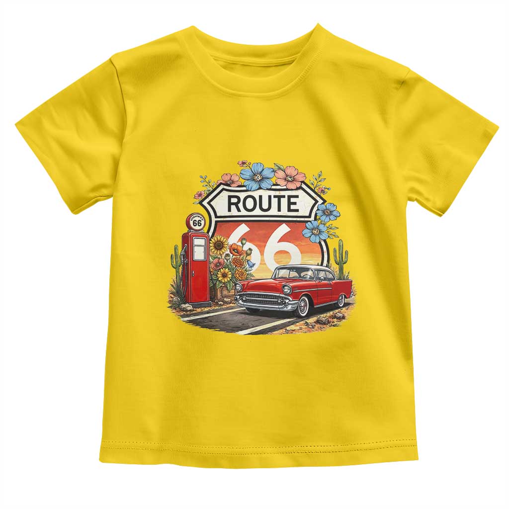 Retro Route Highway 66 Toddler T Shirt Boho Wildflower Americana Floral