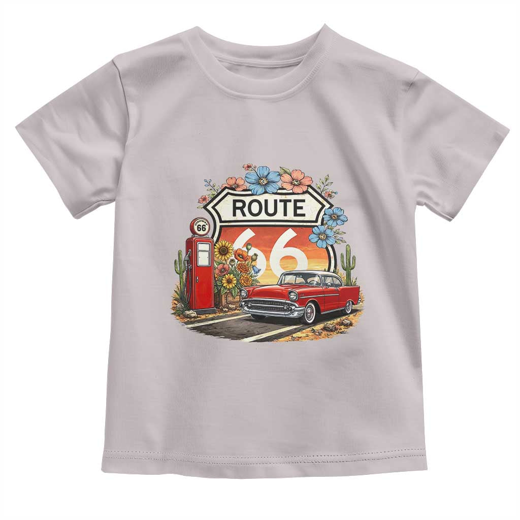 Retro Route Highway 66 Toddler T Shirt Boho Wildflower Americana Floral