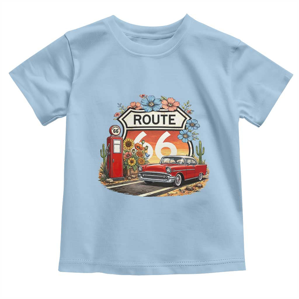 Retro Route Highway 66 Toddler T Shirt Boho Wildflower Americana Floral
