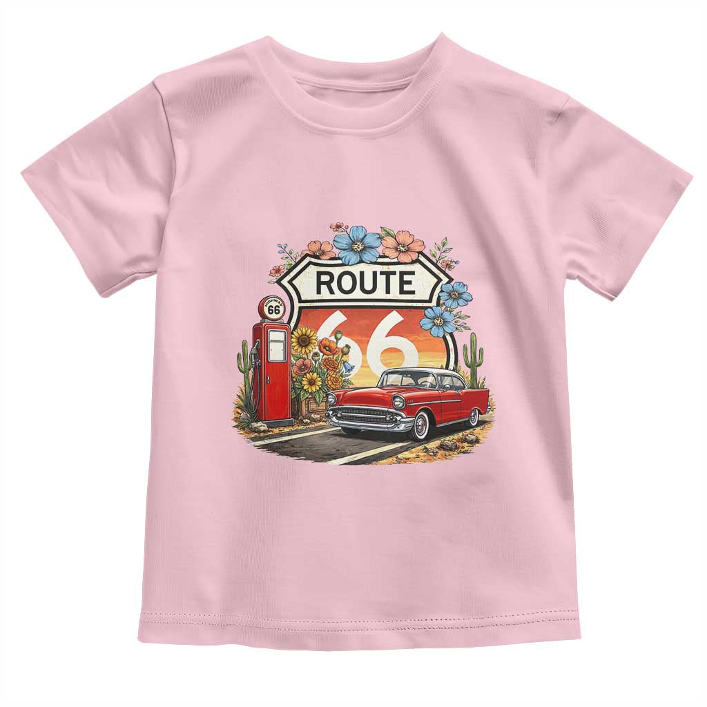 Retro Route Highway 66 Toddler T Shirt Boho Wildflower Americana Floral
