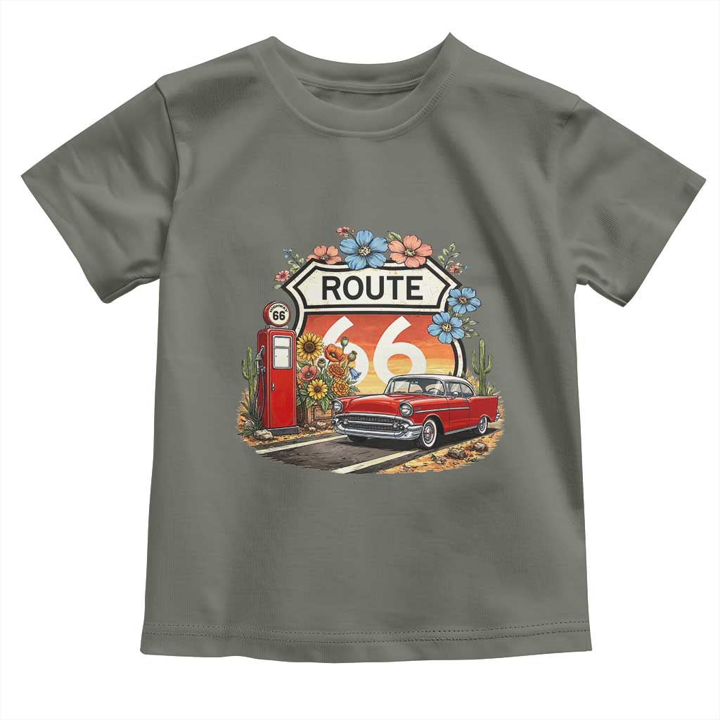Retro Route Highway 66 Toddler T Shirt Boho Wildflower Americana Floral