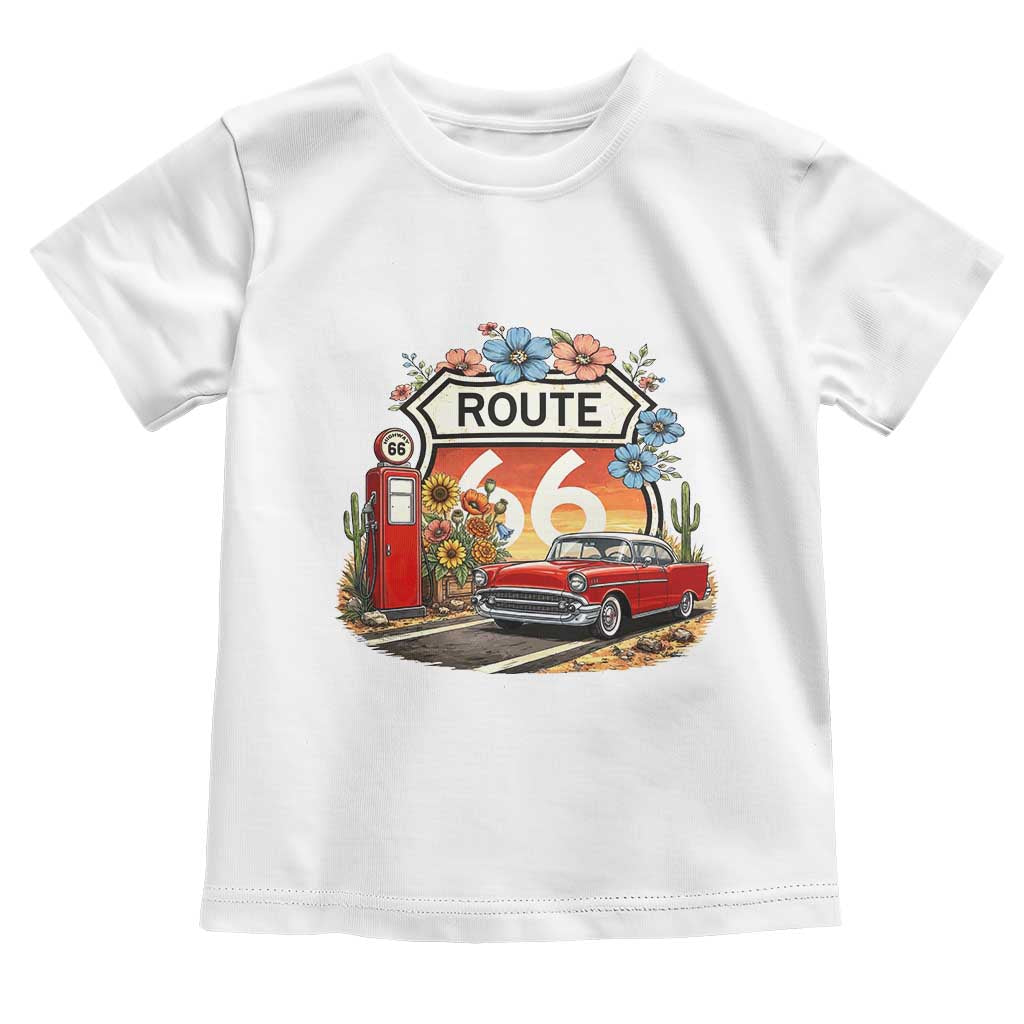 Retro Route Highway 66 Toddler T Shirt Boho Wildflower Americana Floral