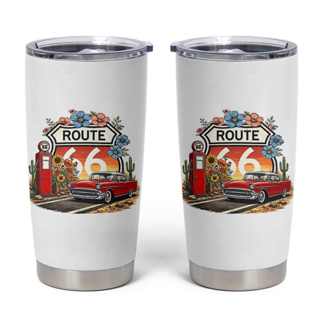 Retro Route Highway 66 Tumbler Cup Boho Wildflower Americana Floral