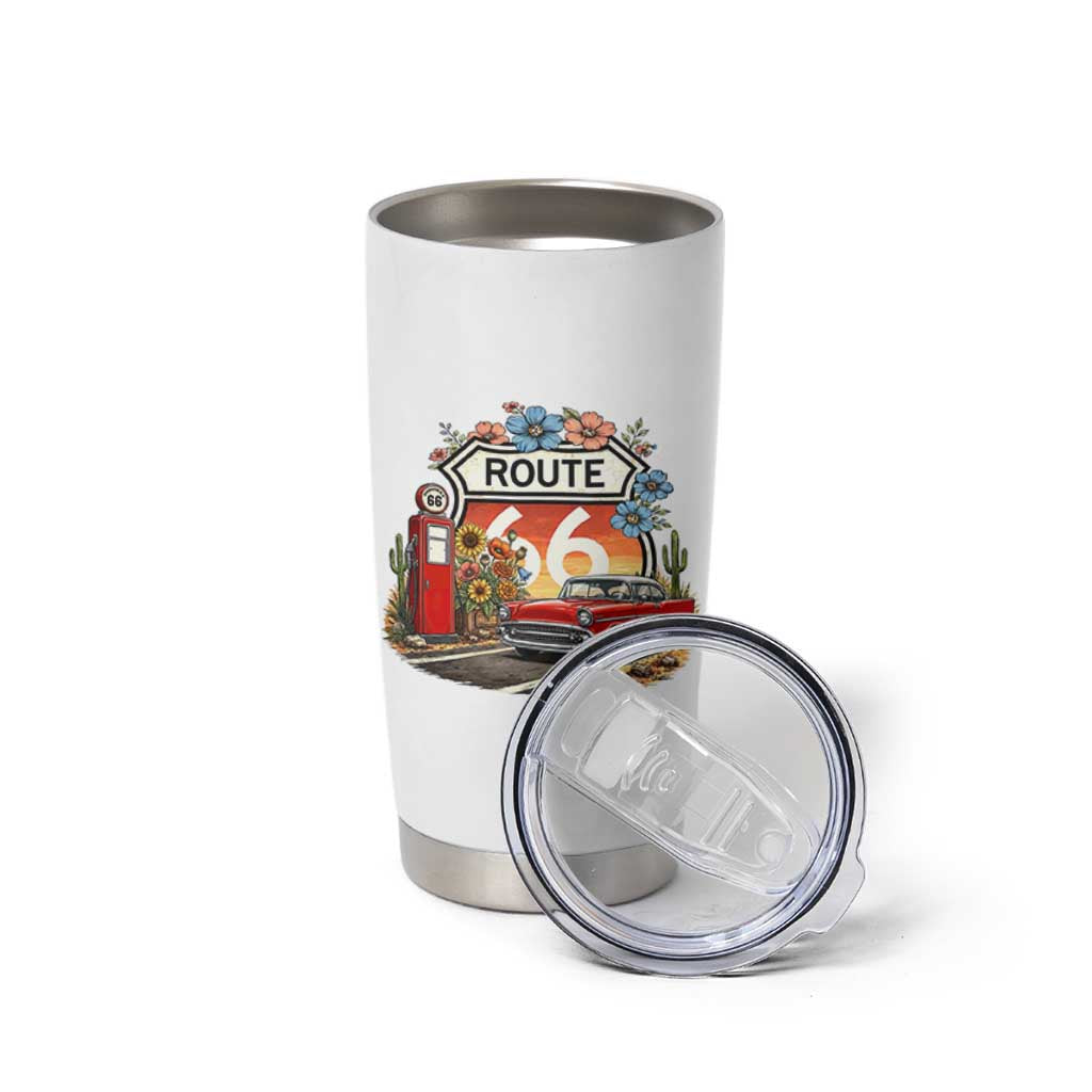 Retro Route Highway 66 Tumbler Cup Boho Wildflower Americana Floral