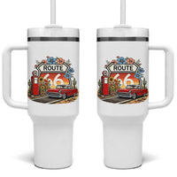 Retro Route Highway 66 Tumbler With Handle Boho Wildflower Americana Floral