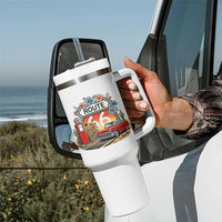 Retro Route Highway 66 Tumbler With Handle Boho Wildflower Americana Floral