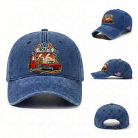 Retro Route Highway 66 Washed Cotton Baseball Cap Boho Wildflower Americana Floral