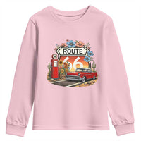 Retro Route Highway 66 Youth Sweatshirt Boho Wildflower Americana Floral