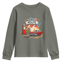 Retro Route Highway 66 Youth Sweatshirt Boho Wildflower Americana Floral