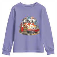 Retro Route Highway 66 Youth Sweatshirt Boho Wildflower Americana Floral