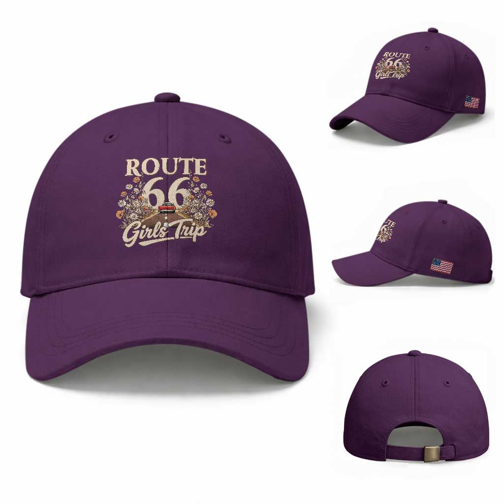 Retro Floral Route Highway 66 Girls Trip Road Trip Baseball Cap
