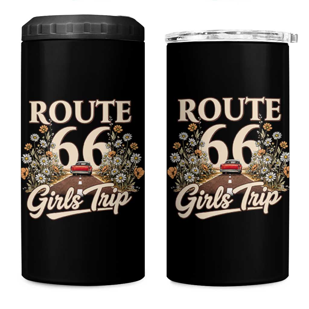 Retro Floral Route Highway 66 Girls Trip Road Trip 4 in 1 Can Cooler Tumbler