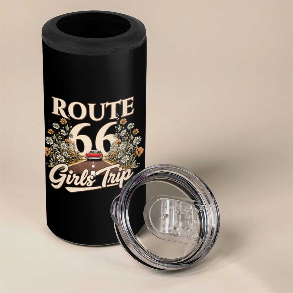 Retro Floral Route Highway 66 Girls Trip Road Trip 4 in 1 Can Cooler Tumbler