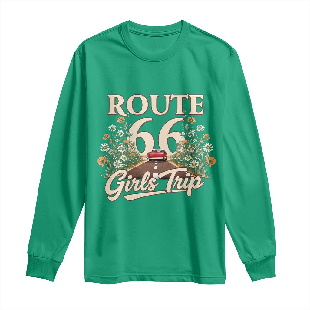 Retro Floral Route Highway 66 Girls Trip Road Trip Long Sleeve Shirt