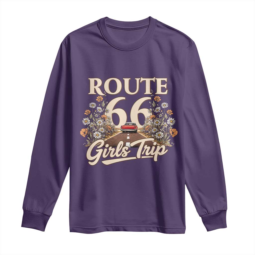 Retro Floral Route Highway 66 Girls Trip Road Trip Long Sleeve Shirt