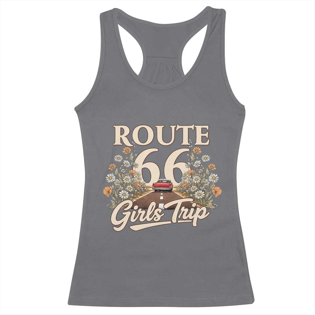 Retro Floral Route Highway 66 Girls Trip Road Trip Racerback Tank Top