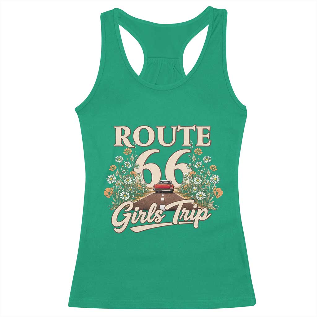 Retro Floral Route Highway 66 Girls Trip Road Trip Racerback Tank Top