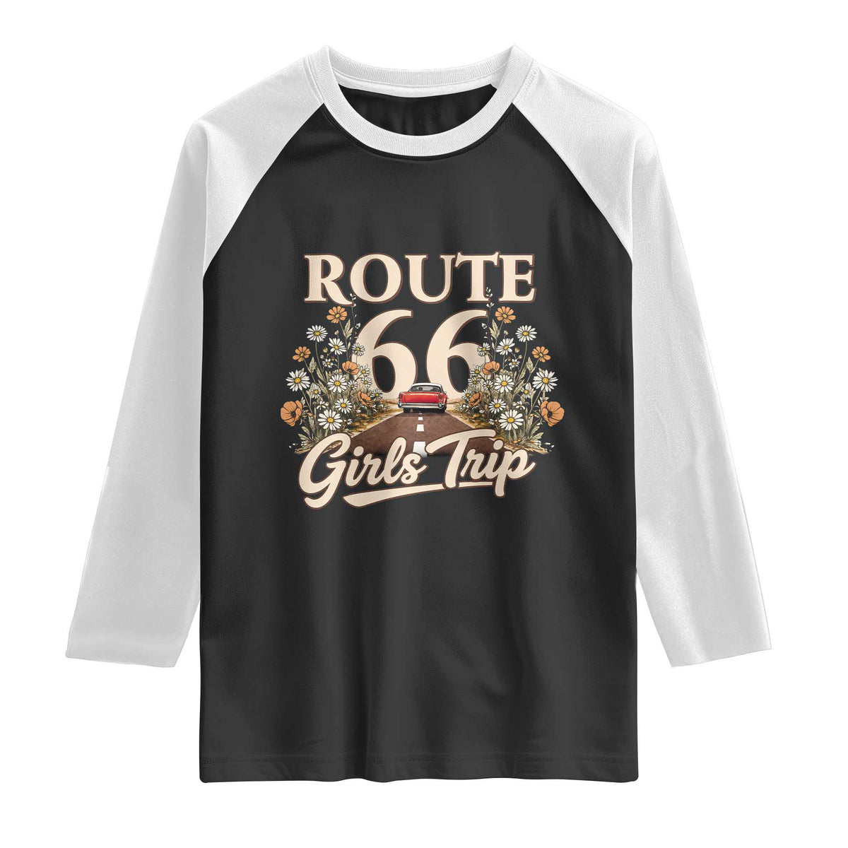 Retro Floral Route Highway 66 Girls Trip Road Trip Raglan Shirt