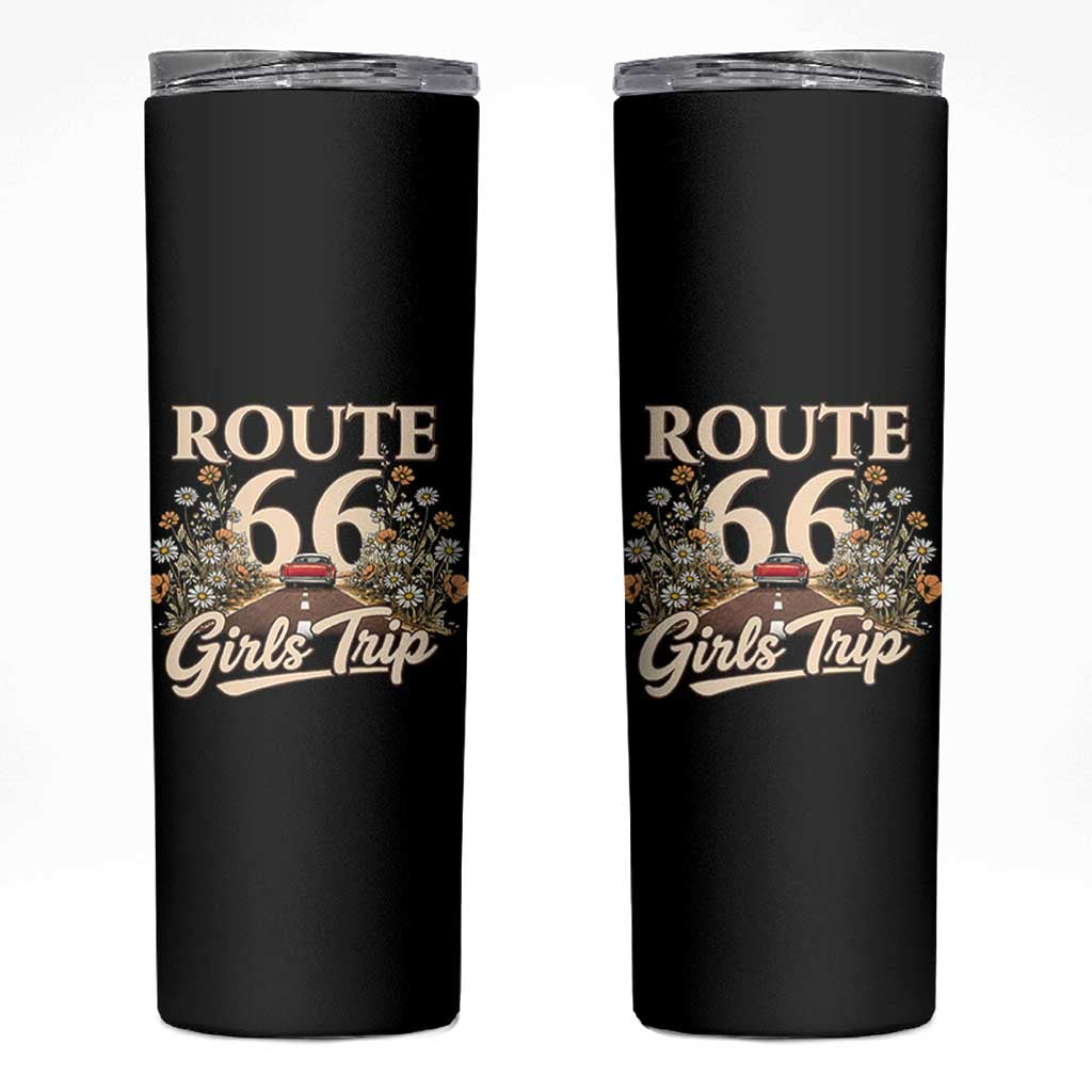 Retro Floral Route Highway 66 Girls Trip Road Trip Skinny Tumbler