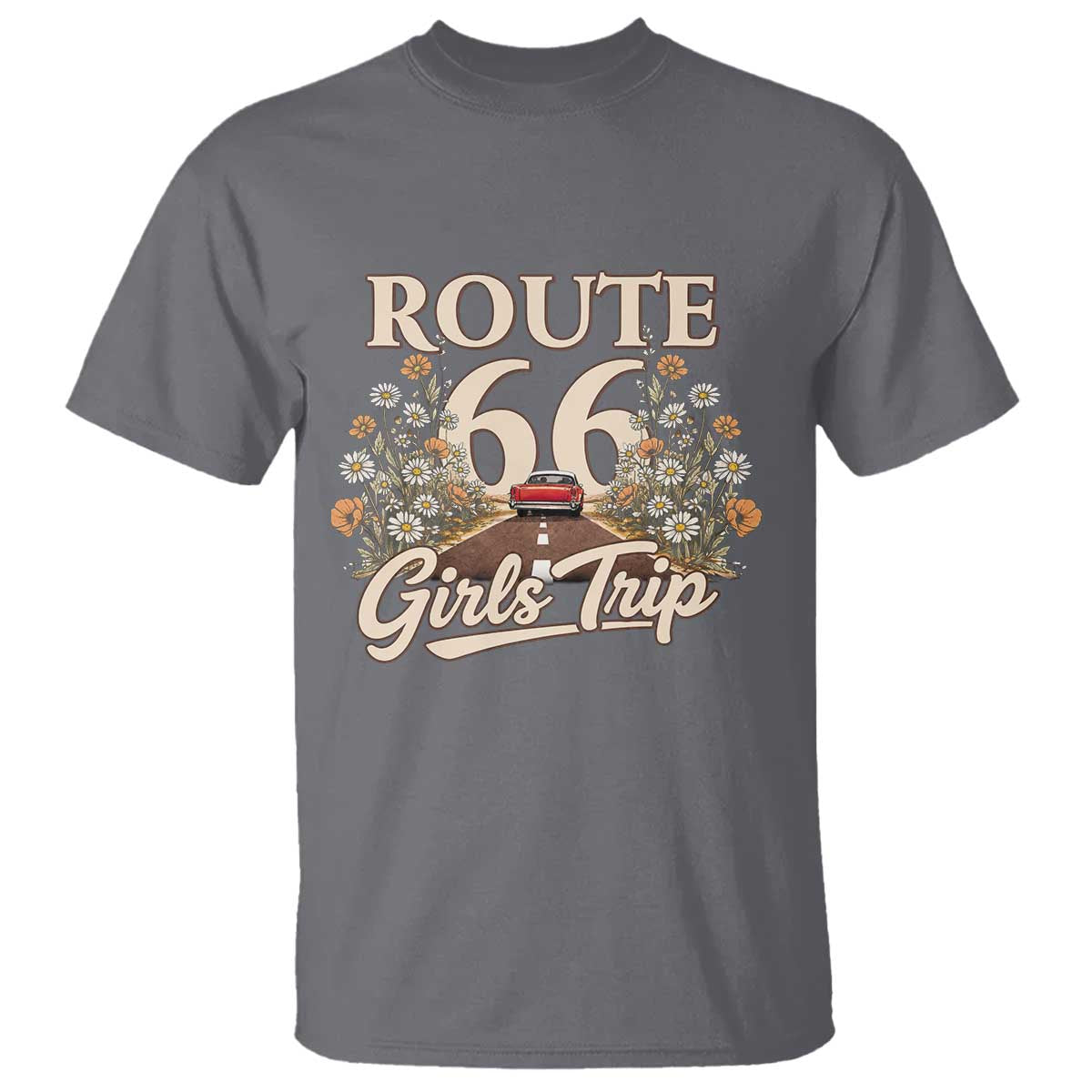 Retro Floral Route Highway 66 Girls Trip Road Trip T Shirt