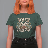 Retro Floral Route Highway 66 Girls Trip Road Trip T Shirt For Women