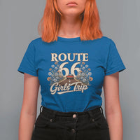 Retro Floral Route Highway 66 Girls Trip Road Trip T Shirt For Women
