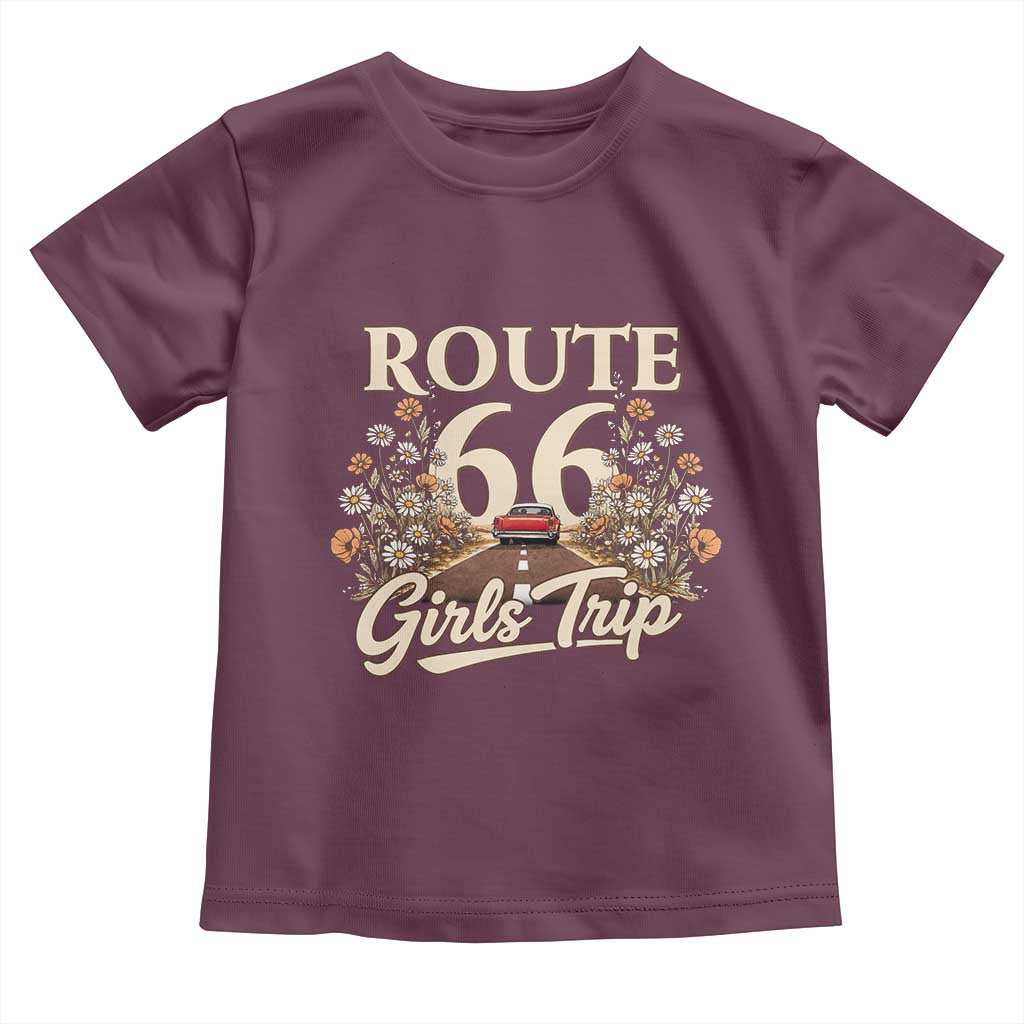 Retro Floral Route Highway 66 Girls Trip Road Trip Toddler T Shirt