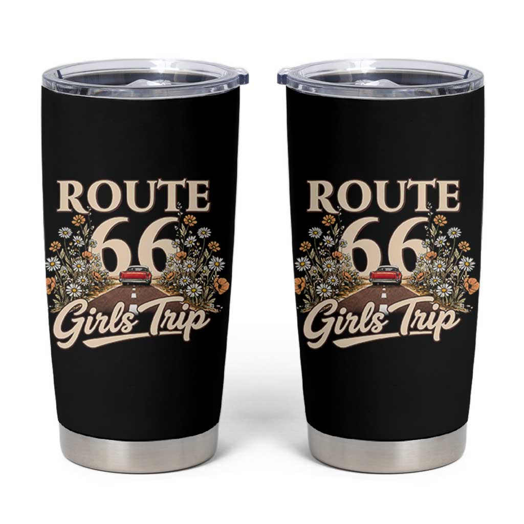Retro Floral Route Highway 66 Girls Trip Road Trip Tumbler Cup